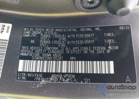 2022 Toyota Sienna Le from USA, damaged, VIN 5TDKRKEC0NS105381